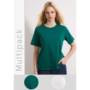 Изумрудно-зеленый-экрю 1% хлопок Crew Neck 2-Pack Вязаная футболка Twoss2Ts141