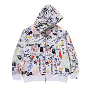 Худи на молнии BAPE Hand Draw Pattern Shark Zip Hoodie 'Белый'