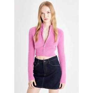 Укороченный базовый кардиган с воротником-стойкой и молнией Cool Crop Basic Plain Zipper Stand Collar Knitwear