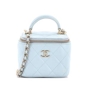 Стеганая мини-сумка через плечо Classic Top Handle Vanity Case с цепочкой