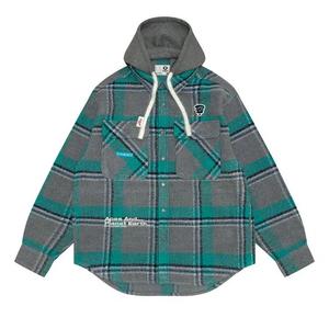 Куртки AAPE Check Hooded Button Down Jacket 'Серый/Зеленый'
