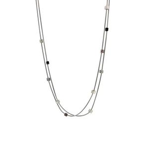 Колье Serena Cube Pendant Multi-Layer Chain Necklace в серебристом цвете