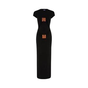 Джерси Jean Paul Gaultier Stretch Viscose Jersey Long Dress With Leather Tag Detail 'Black'