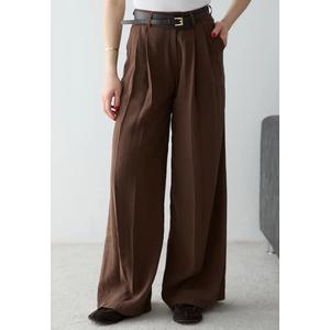 Коричневые брюки-широкие с пояом из модала, Twoss26Pl191
