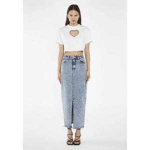 Джинсовая юбка-миди Blue Acid Wash Center Split Denim Midi Skirt