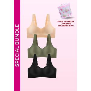 Набор из 3 шт. Премиум Мелинда бесшовный беспроводной бюстгальтер с поролоном и поддержкой, нюд, зеленый и черный