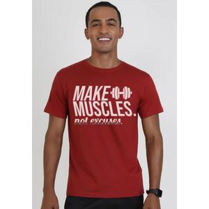 Футболка с графическим принтом Make Muscle, бордовая, хлопковая, с коротким рукавом, для тренировок