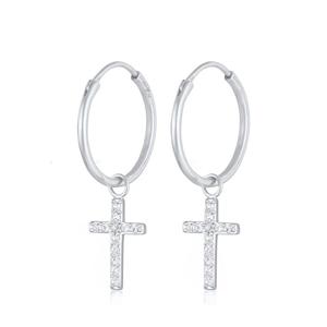 Серьги-кольца с кристаллами Swarovski® в виде креста – серебро 925 пробы