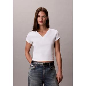 Облегающая хлопковая футболка с V-образным вырезом - Calvin Klein Jeans