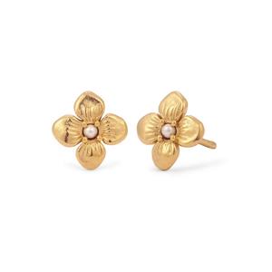 Жемчужные цветочные серьги-гвоздики Swarovski® – серебро с позолотой