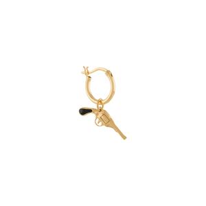 Позолоченная серьга-кольцо с подвеской в форме пистолета