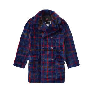 Пальто Supreme x Jean Paul Gaultier Double Breasted Plaid Faux Fur Coat 'Blue'