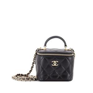 Стеганая мини-сумка через плечо Classic Top Handle Vanity Case с цепочкой