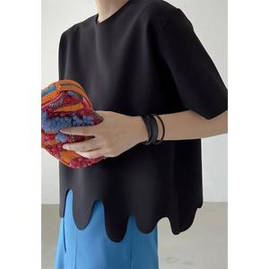 2025 Летняя новинка Модный контрастный однотонный топ с коротким рукавом CA25042901BK