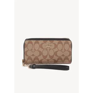Coach Signature Long C4452 Zip Around Wallet в цвете хаки/черный