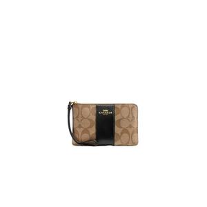 Coach Corner Zip Wristlet 58035 с фирменным холстом цвета хаки и черного