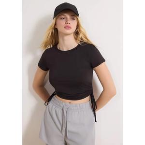 Черная спортивная футболка из микрофибры с кулиской, трикотаж, Thmss26Ts3