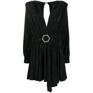 Платье мини с длинными рукавами и поясом