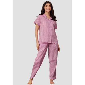 Sassy Stripes корейская пижама-двойка на пуговицах, сиреневая — хлопок