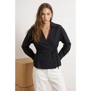 Черная двубортная рубашка с завязками Regular Fit из ткани Twoss25Go00029