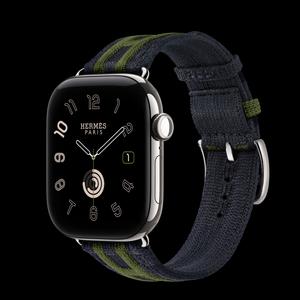 Apple Watch Hermès Series 12 42 мм, GPS + Cellular, титан, Silver, ремешок Bleu Nuit/Vert Rocabar Club