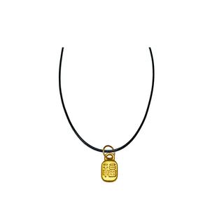 [СПЕЦИАЛЬНОЕ] LITZ подвеска Фу из золота 999 (24K) с кожаным чокером из нержавеющей стали EP0278-AC (0,20 г+/-)