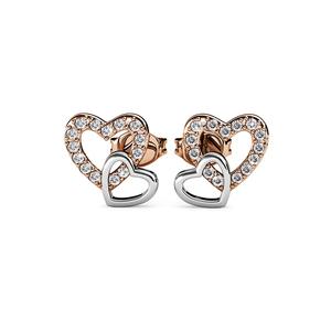 Серьги-гвоздики Twin Hearts с кристаллами SWAROVSKI® — розовое золото/прозрачный