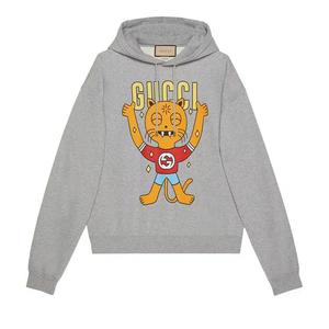 Худи Gucci Cat Print Hooded Cotton Sweatshirt 'Серый'