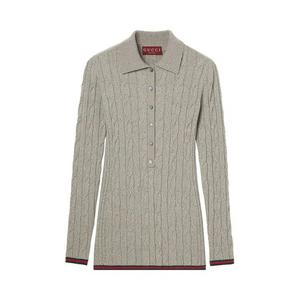 Поло Gucci Fine Cable And Rib Wool Polo Top 'Голубино-серый'