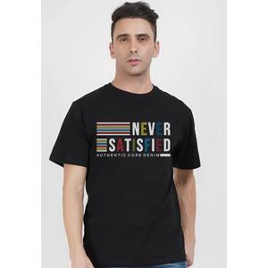 Футболка с принтом Never Satisfied Graphic Black Cotton Short Sleeve Regular Fit T-Shirt