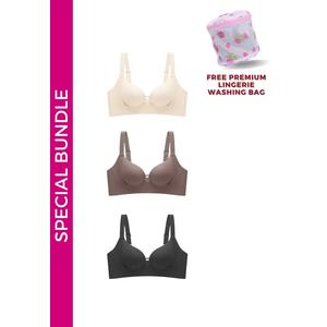 3 Pack Miller Wireless Bra Bundle - Белый, Коричневый, Черный