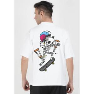 Большая футболка Oversize Skeleton Skateboard White Cotton Short Sleeve Essential