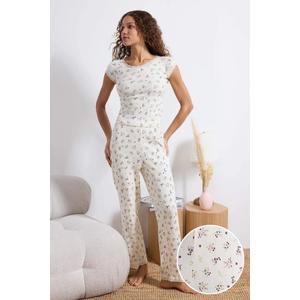Экрю 100% хлопок кружевной кордовый трикотажный пижамный комплект Thmss26Pt00024