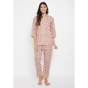 Clovia Pretty Florals топ и пижама персиково-розового цвета — 100% хлопок