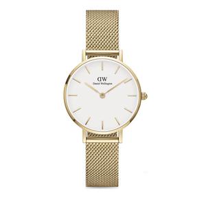 Часы Petite Evergold 28mm Белый циферблат Сетчатый браслет Золотые Женские часы Часы для женщин DW