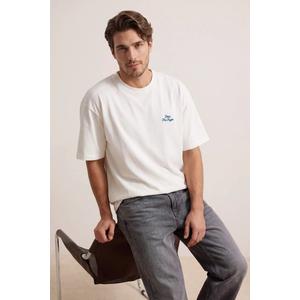 Футболка Ecru Oversize/Широкий крой с вышитым слоганом 100% хлопок Tmnss26Ts00055