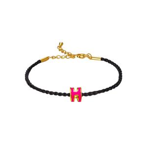 [СПЕЦИАЛЬНЫЙ] LITZ 999 (24K) Золотая буква H с браслетом EPC0926-PINK-B-B