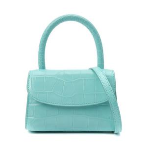 Мини-сумка через плечо из тисненой кожи крокодила в цвете Aqua Blue