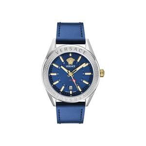 Часы Versace V Code GMT с кожаным ремешком 'Нержавеющая сталь'