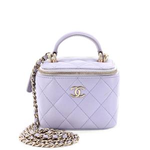 Стеганая мини-сумка через плечо Classic Top Handle Vanity Case с цепочкой