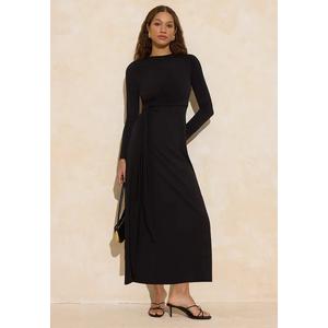 Черное облегающее вязаное платье из песчаной ткани с отделкой Black Binding Detail Sandy Fabric Fitted Form Knitted Dress Tctss26Eb00016