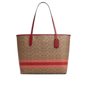 Городская сумка-тоут City Tote Bag из холста Signature Canvas с полоской - Tan Multi