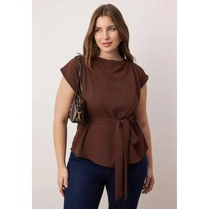Коричневая блузка plus size без рукавов, с поясом, тканая, Tbbaw26Af00064