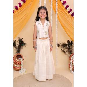 The Mom Store Mayur Dhaga Детский вышитый комплект Lehenga - Белый