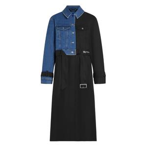 Тренч со вставками из денима и поясом