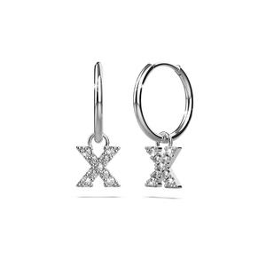 Серьги-кольца из цельного стерлингового серебра 925 пробы Octavia с буквой алфавита и цирконием, серебристые - X