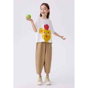 Длинные брюки с принтом медведя и цветной талией Bear Print Color Waist Long Pant