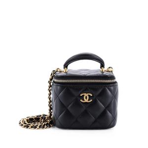 Стеганая мини-сумка через плечо Classic Top Handle Vanity Case с цепочкой