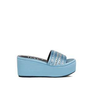 Diamante & Rhinestone Detail Stylish Flatforms в синем цвете