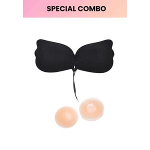 Специальный набор Amara Butterfly Push Up Nubra в цвете Black, бесшовный, невидимый, многоразовый, на клейкой основе, для свадьбы, и силиконовые накладки на соски